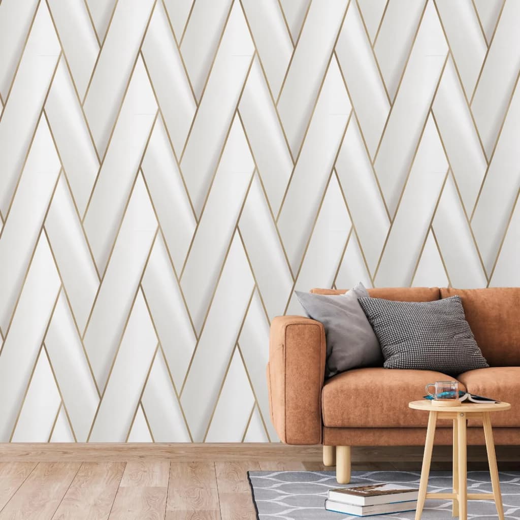 DUTCH WALLCOVERINGS Wallpaper Geometric White and Gold