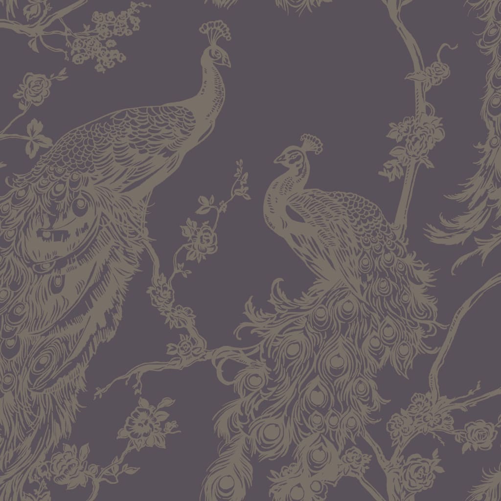 DUTCH WALLCOVERINGS Wallpaper Peacock Purple and Silver