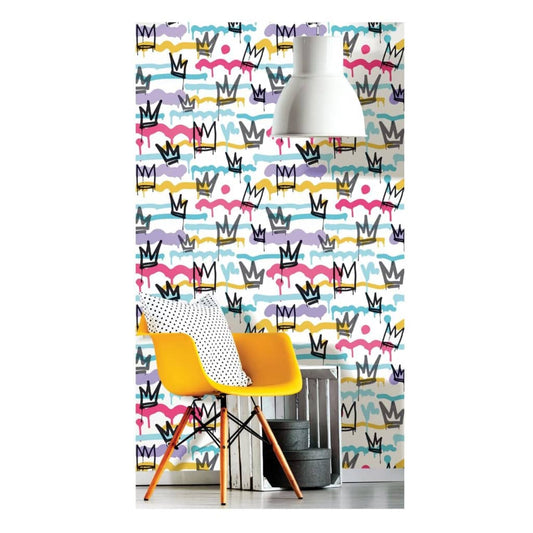 Noordwand Wallpaper Friends & Coffee Sith Graffity and Crowns White and Black