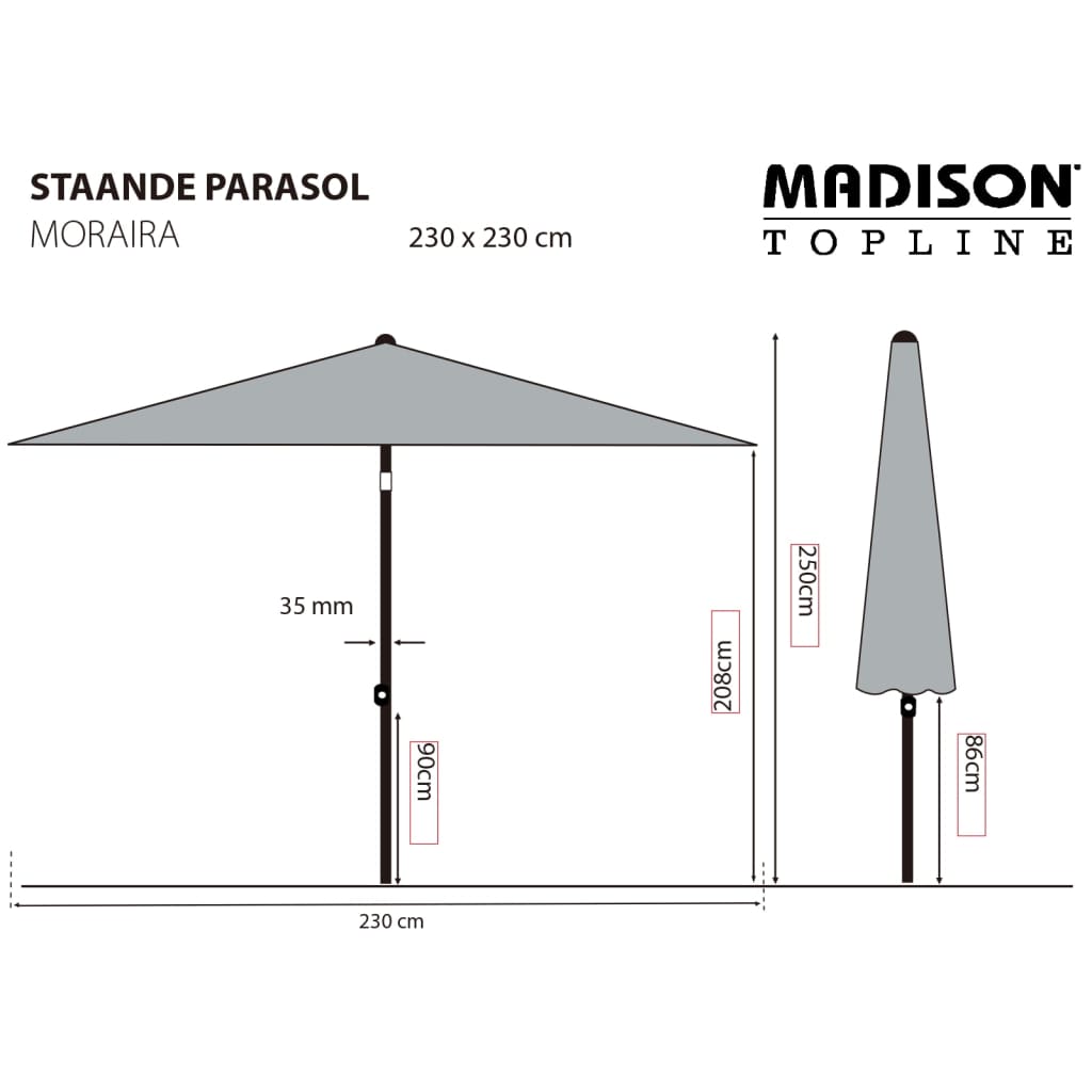 Madison Parasol Moraira 230x230 cm Grey