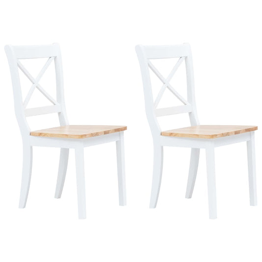 Dining Chairs 2 pcs White and Light Wood Solid Rubber Wood