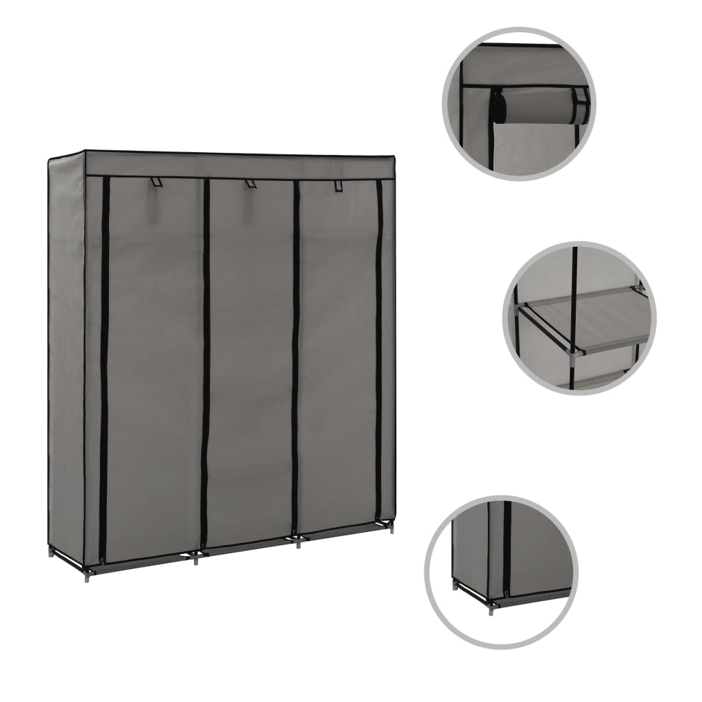 Wardrobe with Compartments and Rods Grey 150x45x175 cm Fabric