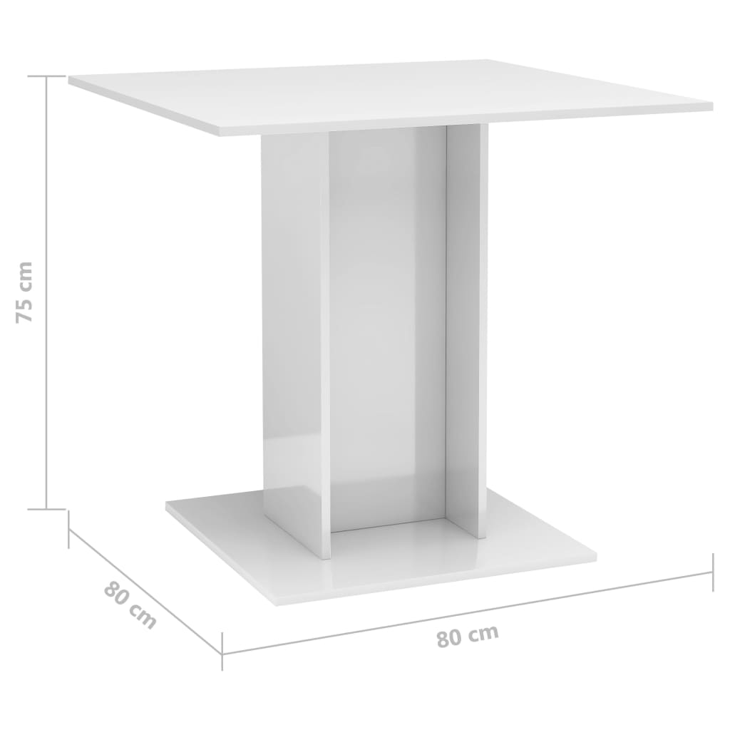 Dining Table High Gloss White 80x80x75 cm Engineered Wood