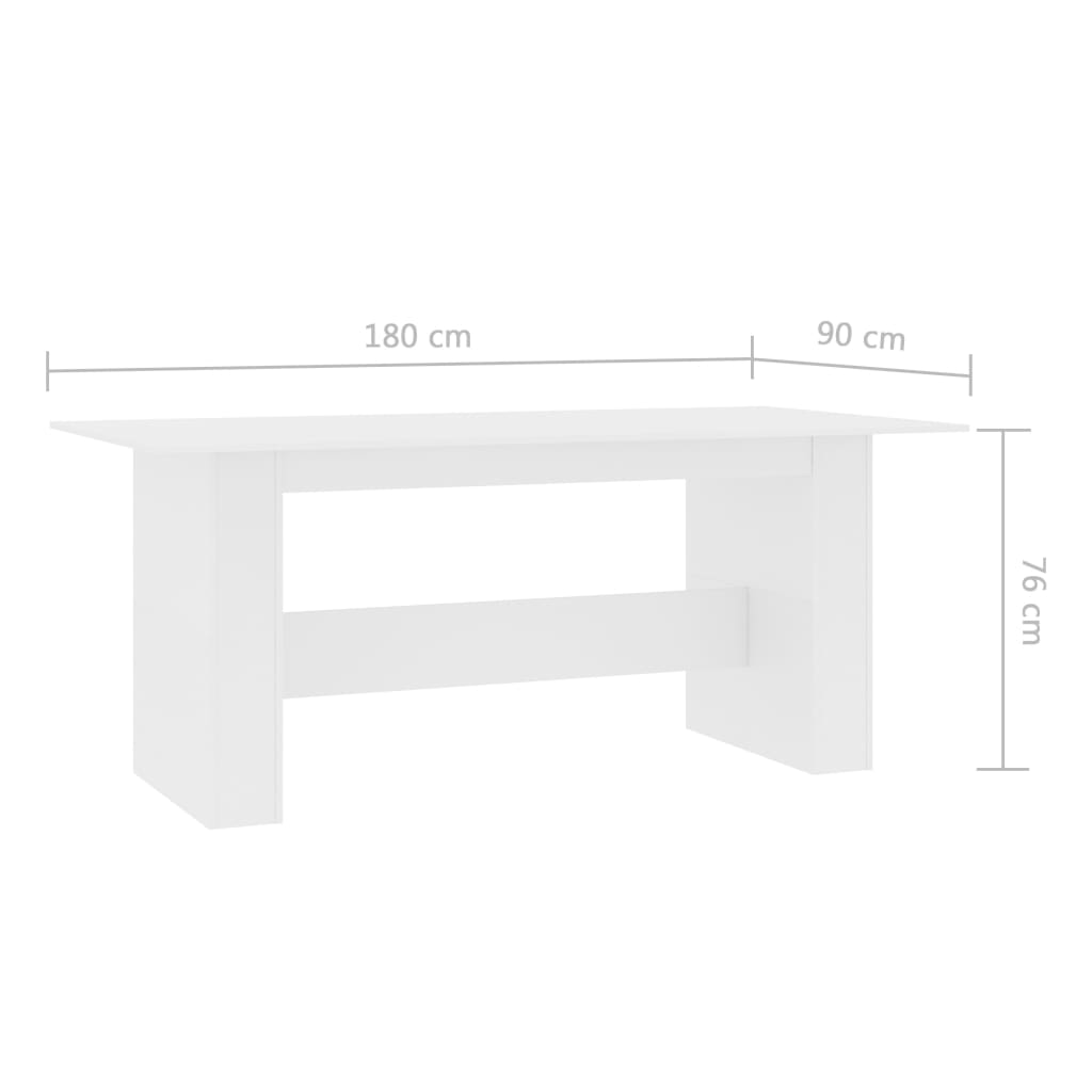 Dining Table White 180x90x76 cm Engineered Wood