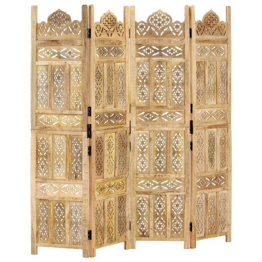 Hand carved 4-Panel Room Divider 160x165 cm Solid Mango Wood