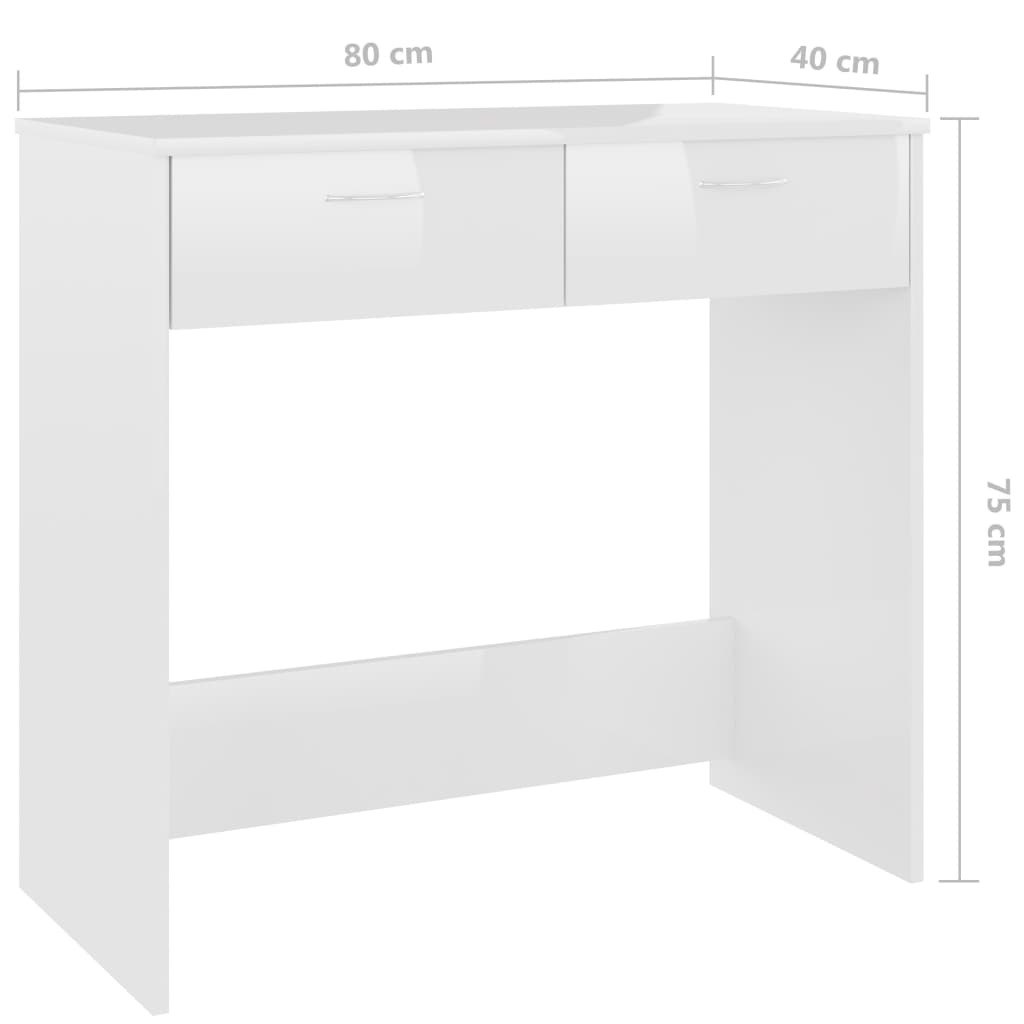 Desk High Gloss White 80x40x75 cm Engineered Wood