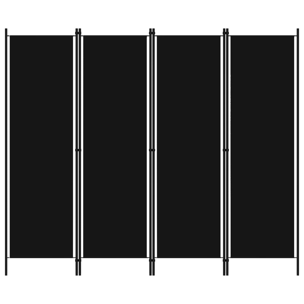 4-Panel Room Divider Black 200x180 cm
