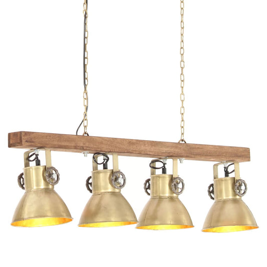 Industrial Ceiling Lamp Brass E27 Mango Wood