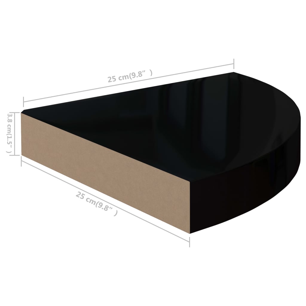 Floating Corner Shelves 4 pcs High Gloss Black 25x25x3.8 cm MDF