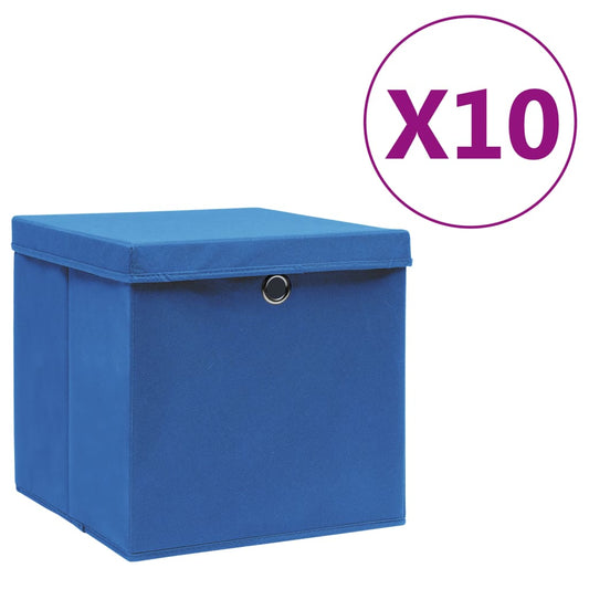 Storage Boxes with Covers 10 pcs 28x28x28 cm Blue