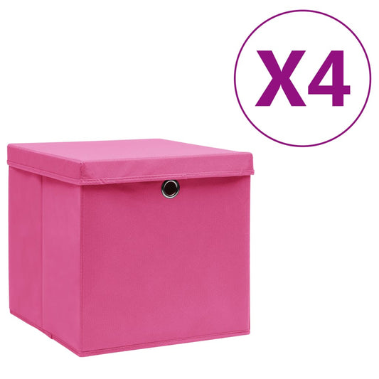 Storage Boxes with Covers 4 pcs 28x28x28 cm Pink