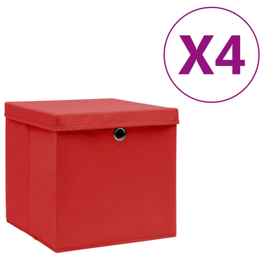 Storage Boxes with Covers 4 pcs 28x28x28 cm Red