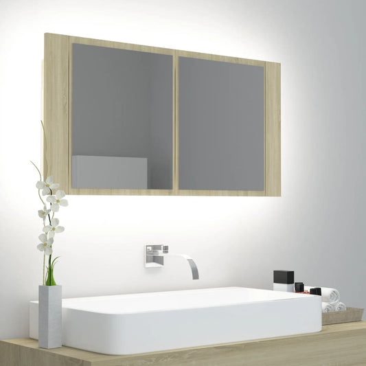 LED Bathroom Mirror Cabinet Sonoma Oak 90x12x45 cm Acrylic