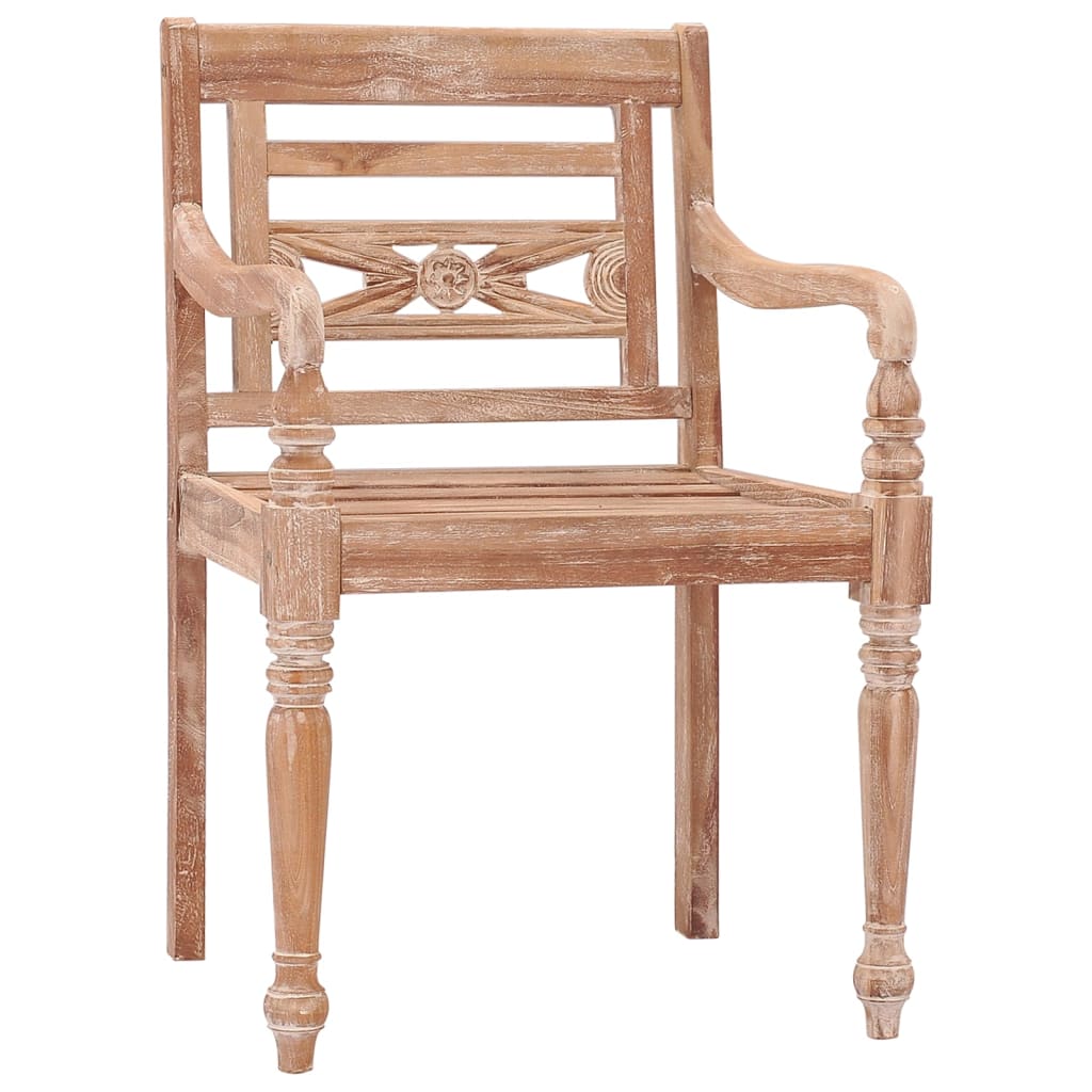 Batavia Chairs 2 pcs White Wash Solid Teak Wood