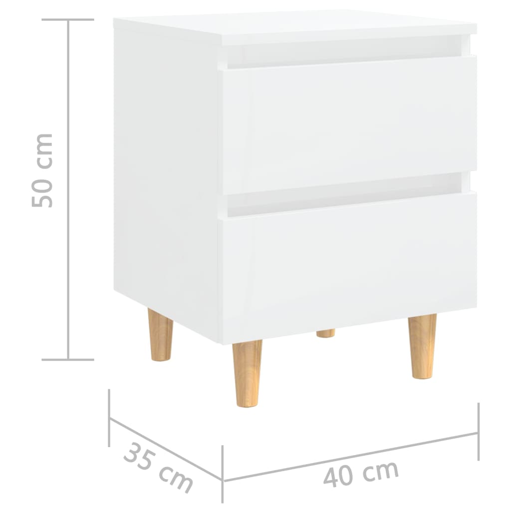 Bed Cabinet & Solid Pinewood Legs High Gloss White 40x35x50 cm