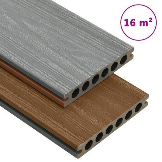 WPC Decking Boards with Accessories Brown and Grey 16 m² 2.2 m