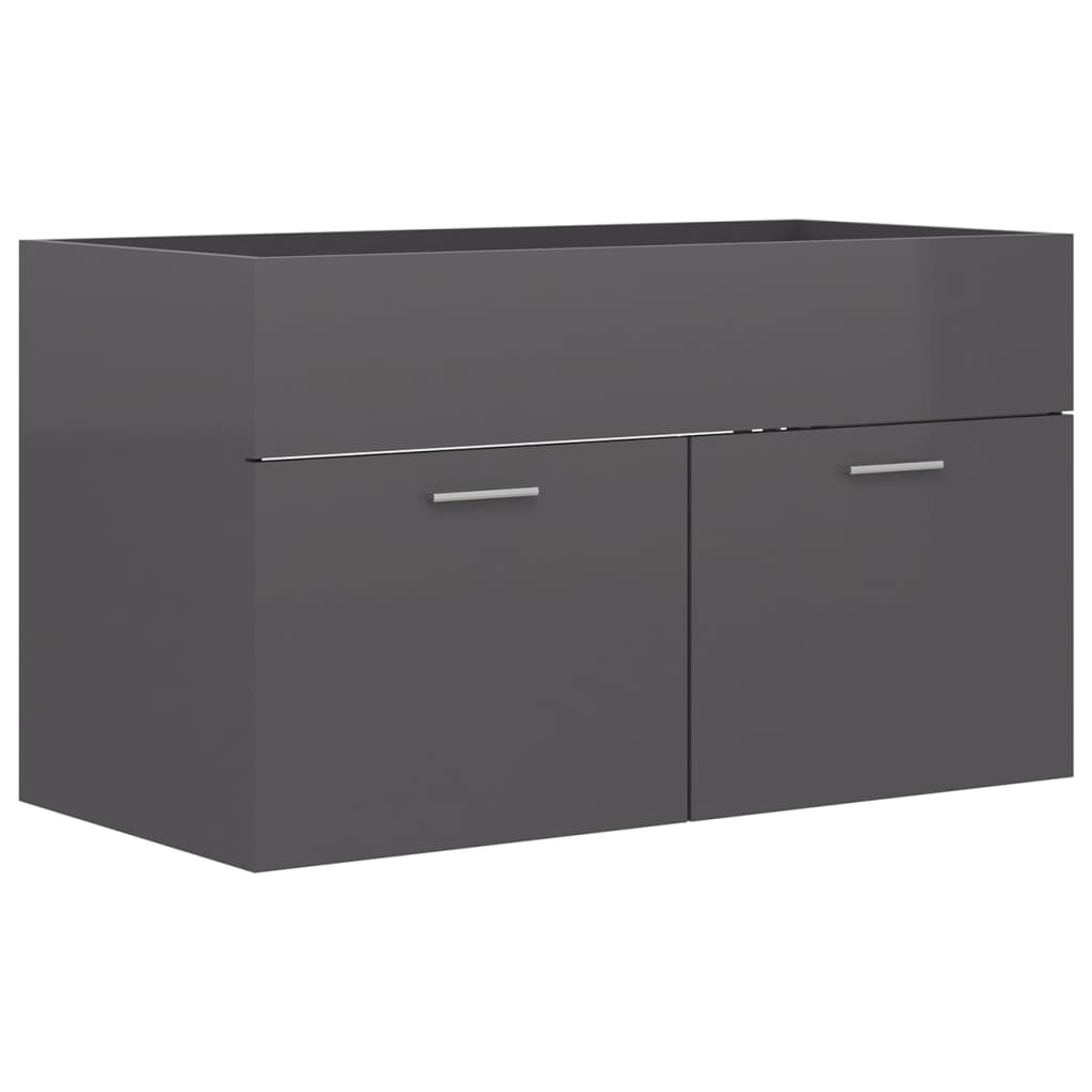Sink Cabinet with Built-in Basin High Gloss Grey Engineered Wood