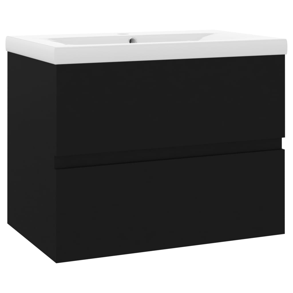 Sink Cabinet with Built-in Basin Black Engineered Wood