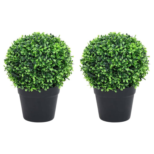 Artificial Boxwood Plants 2 pcs with Pots Ball Shaped Green 37 cm