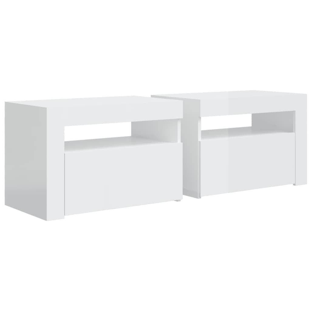 Bedside Cabinets 2 pcs with LEDs High Gloss White 60x35x40 cm