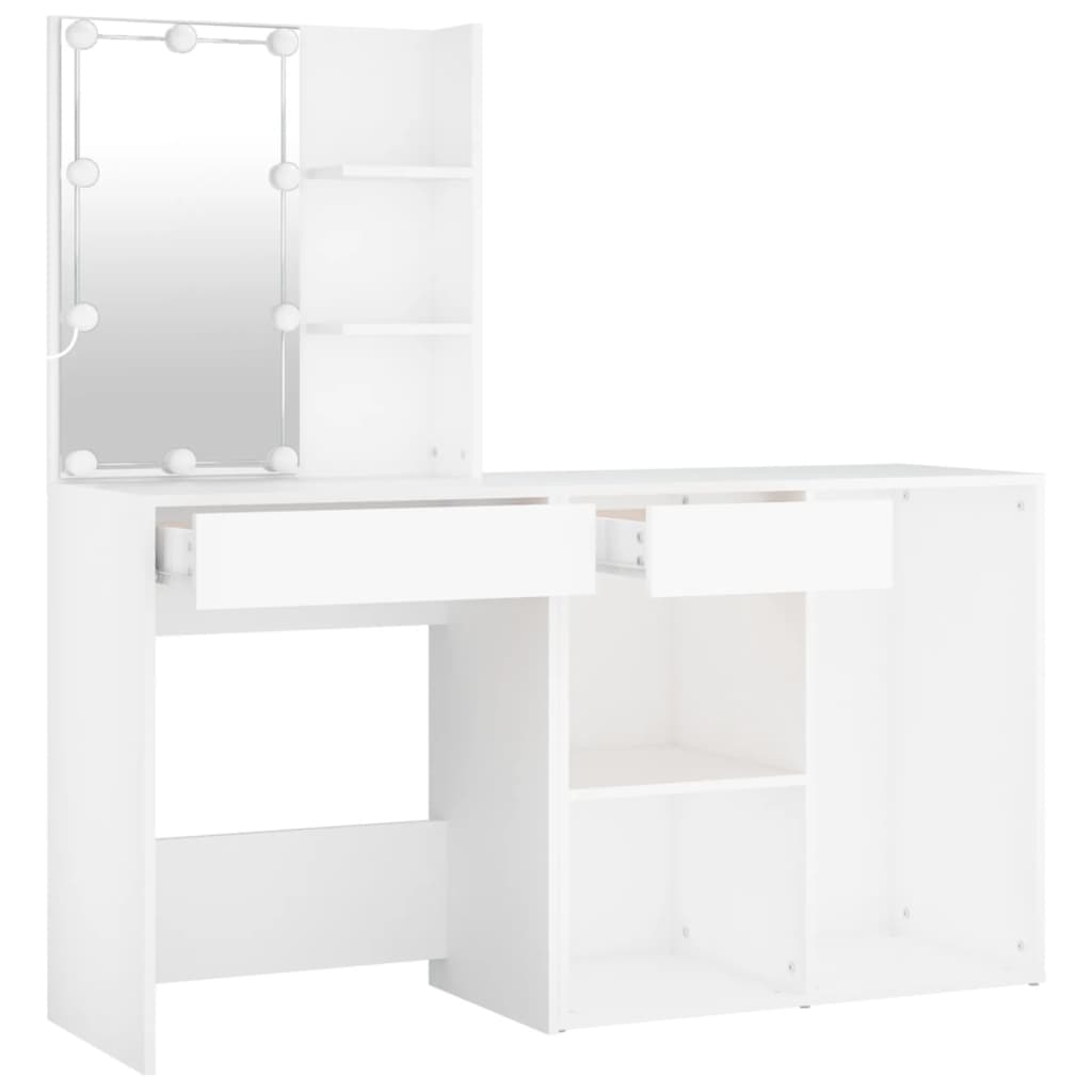 LED Dressing Table with Cabinet White Engineered Wood