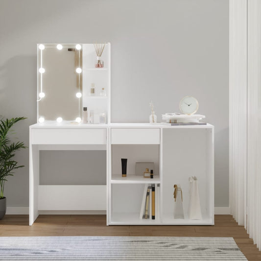 LED Dressing Table with Cabinet White Engineered Wood