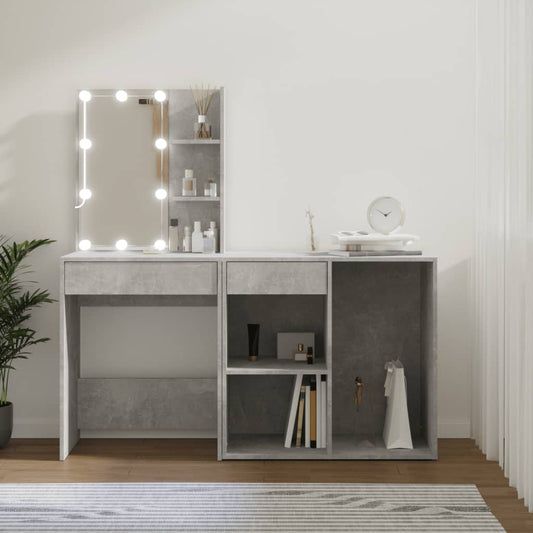 LED Dressing Table with Cabinet Concrete Grey Engineered Wood