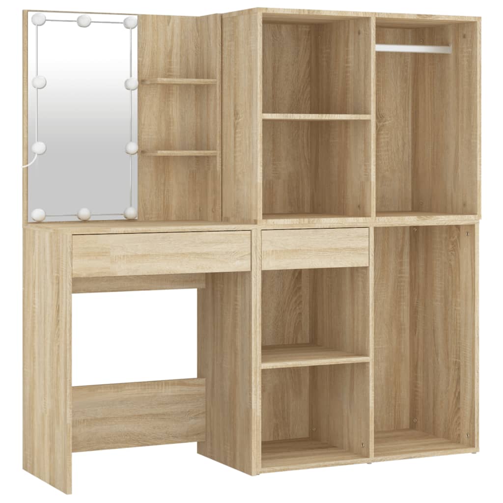 LED Dressing Table with 2 Cabinets Sonoma Oak Engineered Wood
