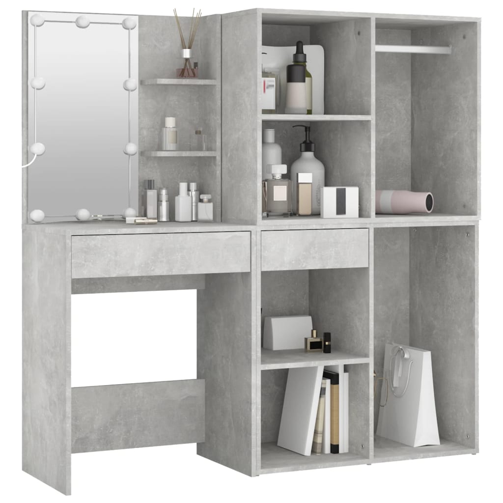 LED Dressing Table with 2 Cabinets Concrete Grey Engineered Wood