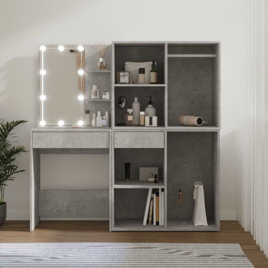 LED Dressing Table with 2 Cabinets Concrete Grey Engineered Wood