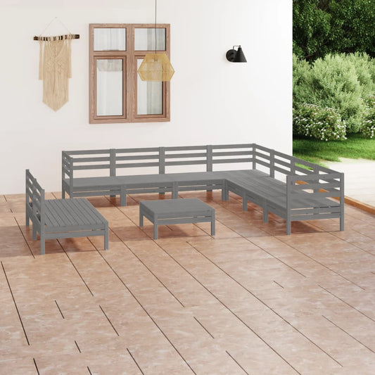 10 Piece Garden Lounge Set Solid Wood Pine Grey