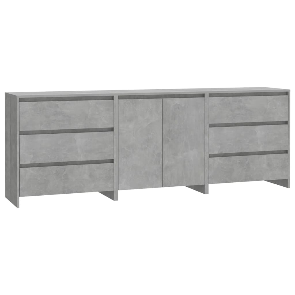 3 Piece Sideboard Concrete Grey Engineered Wood