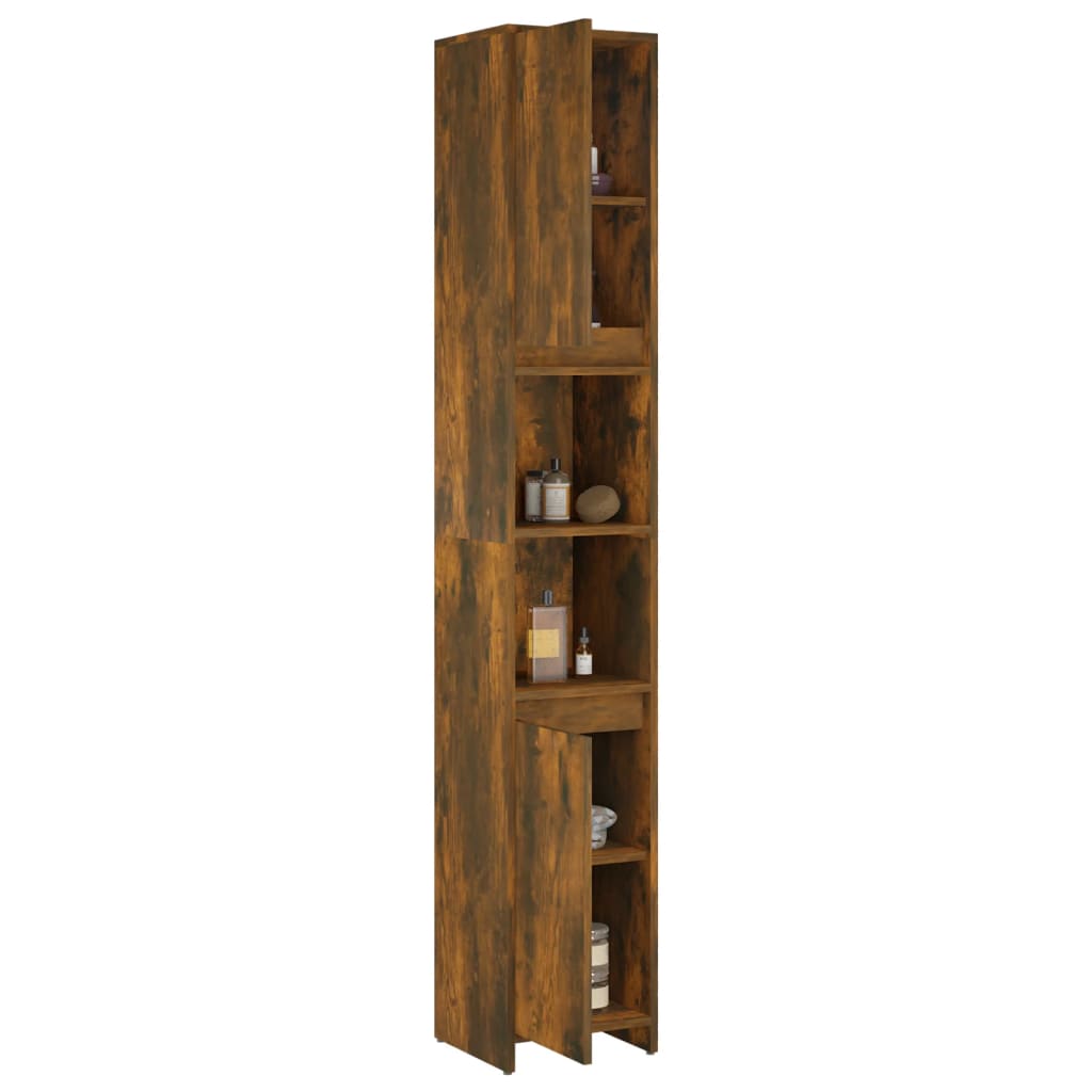Bathroom Cabinet Smoked Oak 30x30x183.5 cm Engineered Wood