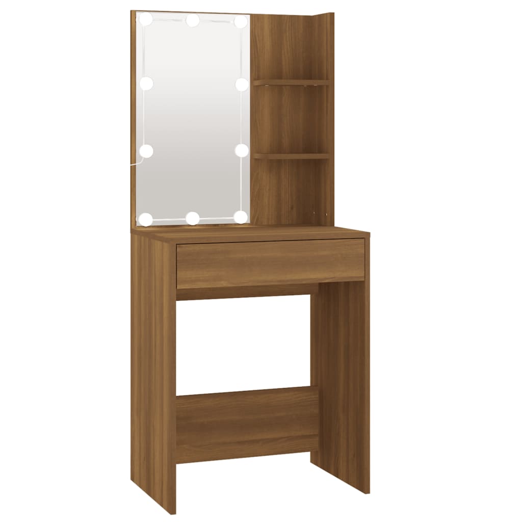 Dressing Table with LED Brown Oak 60x40x140 cm