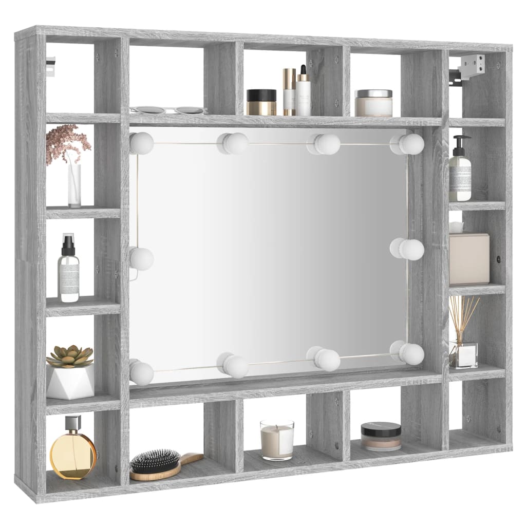 Mirror Cabinet with LED Grey Sonoma 91x15x76.5 cm