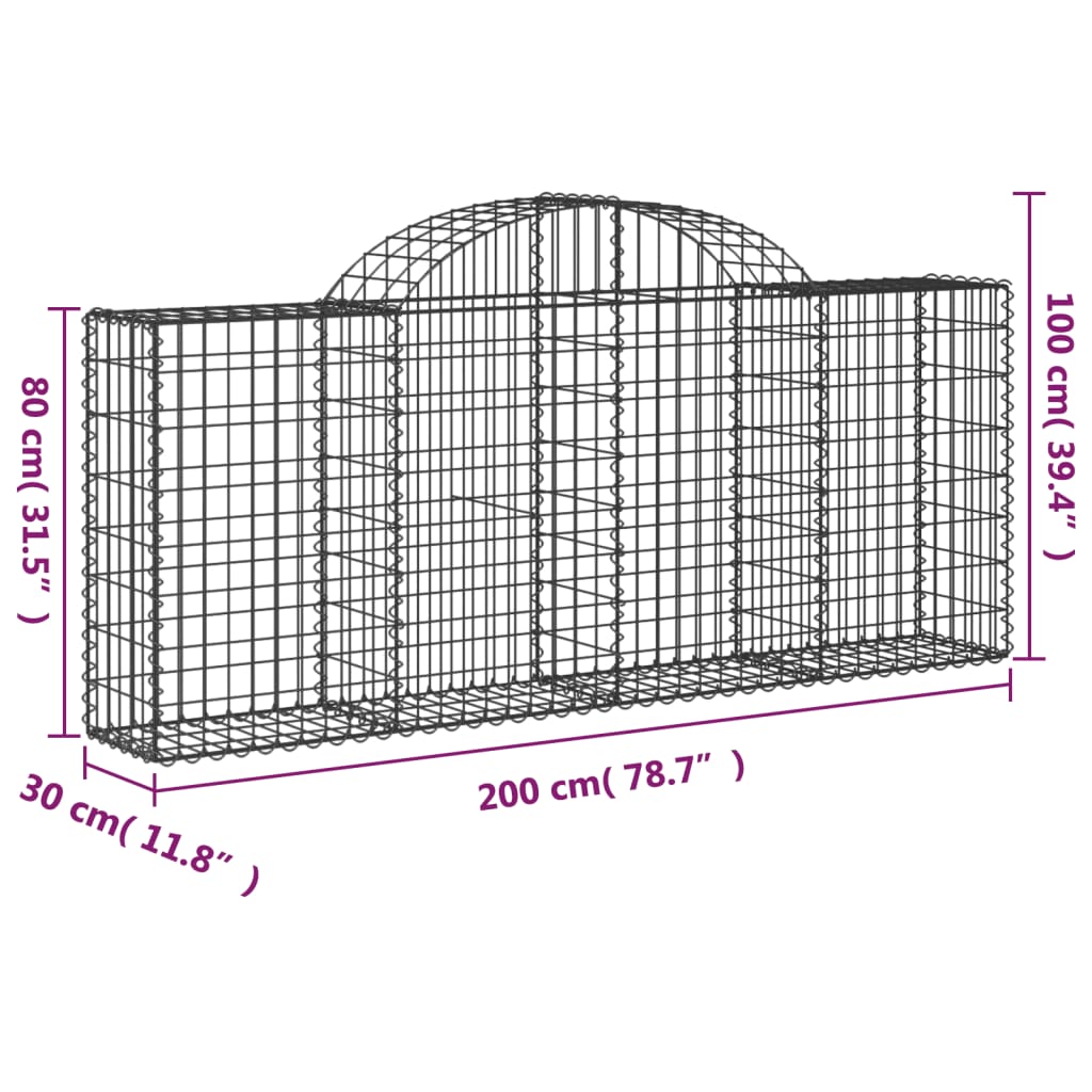 Arched Gabion Baskets 13 pcs 200x30x80/100 cm Galvanised Iron