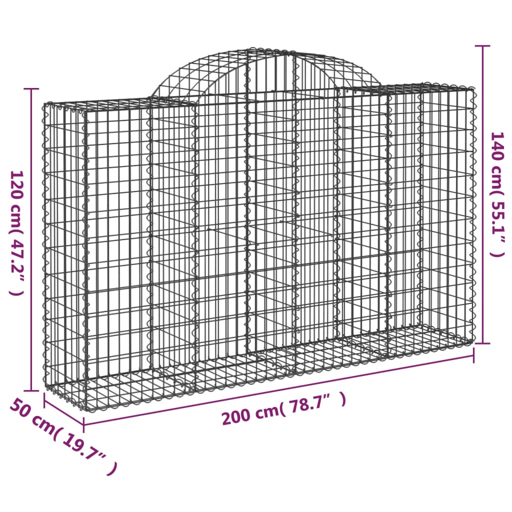Arched Gabion Baskets 40 pcs 200x50x120/140 cm Galvanised Iron