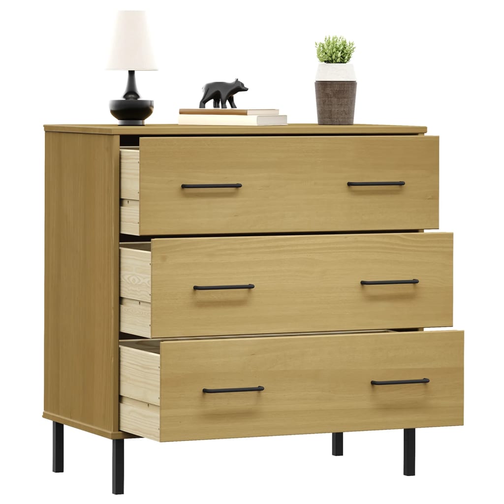 Sideboard with 3 Drawers Brown 77x40x79.5 cm Solid Wood OSLO