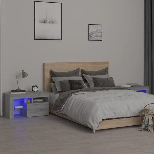 Bedside Cabinets 2 pcs with LED Lights Grey Sonoma 70x36.5x40 cm