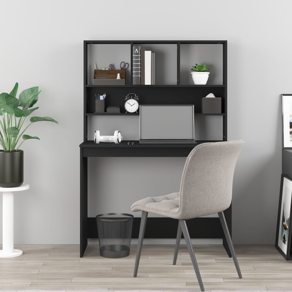 Desk with Shelves Black 102x45x148 cm Engineered Wood