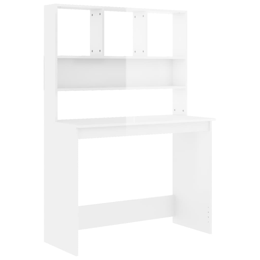 Desk with Shelves High Gloss White 102x45x148 cm Engineered Wood
