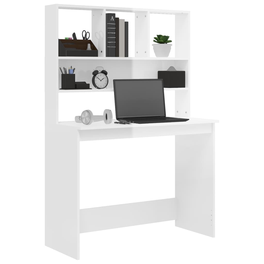 Desk with Shelves High Gloss White 102x45x148 cm Engineered Wood