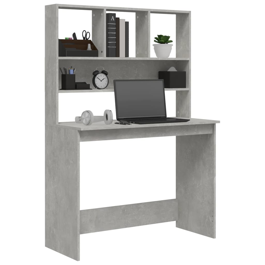 Desk with Shelves Concrete Grey 102x45x148 cm Engineered Wood