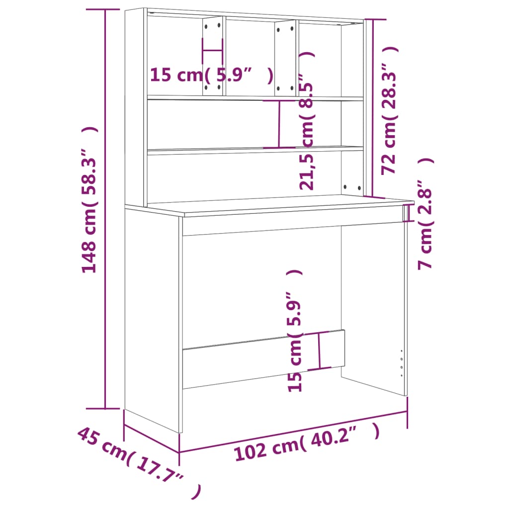 Desk with Shelves Concrete Grey 102x45x148 cm Engineered Wood