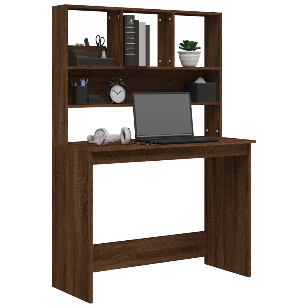 Desk with Shelves Brown Oak 102x45x148 cm Engineered Wood