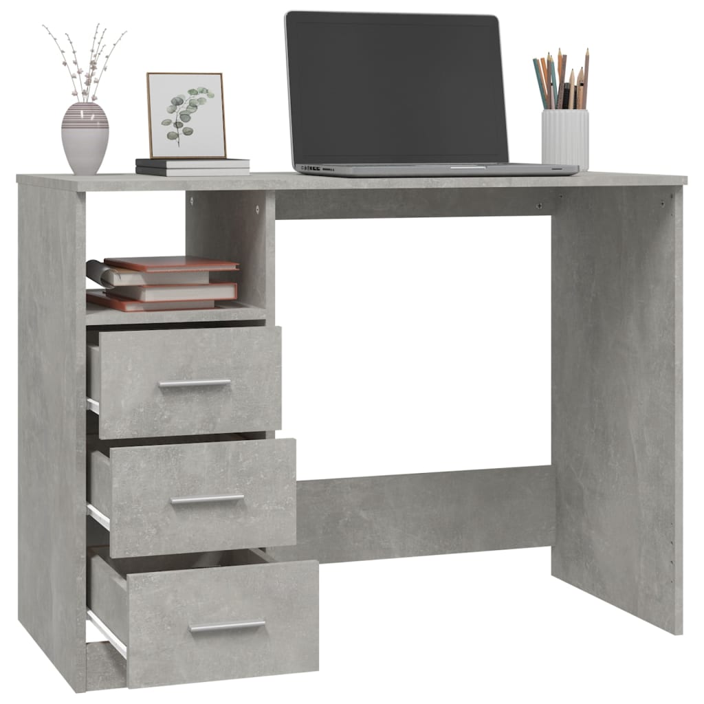Desk with Drawers Concrete Grey 102x50x76 cm Engineered Wood