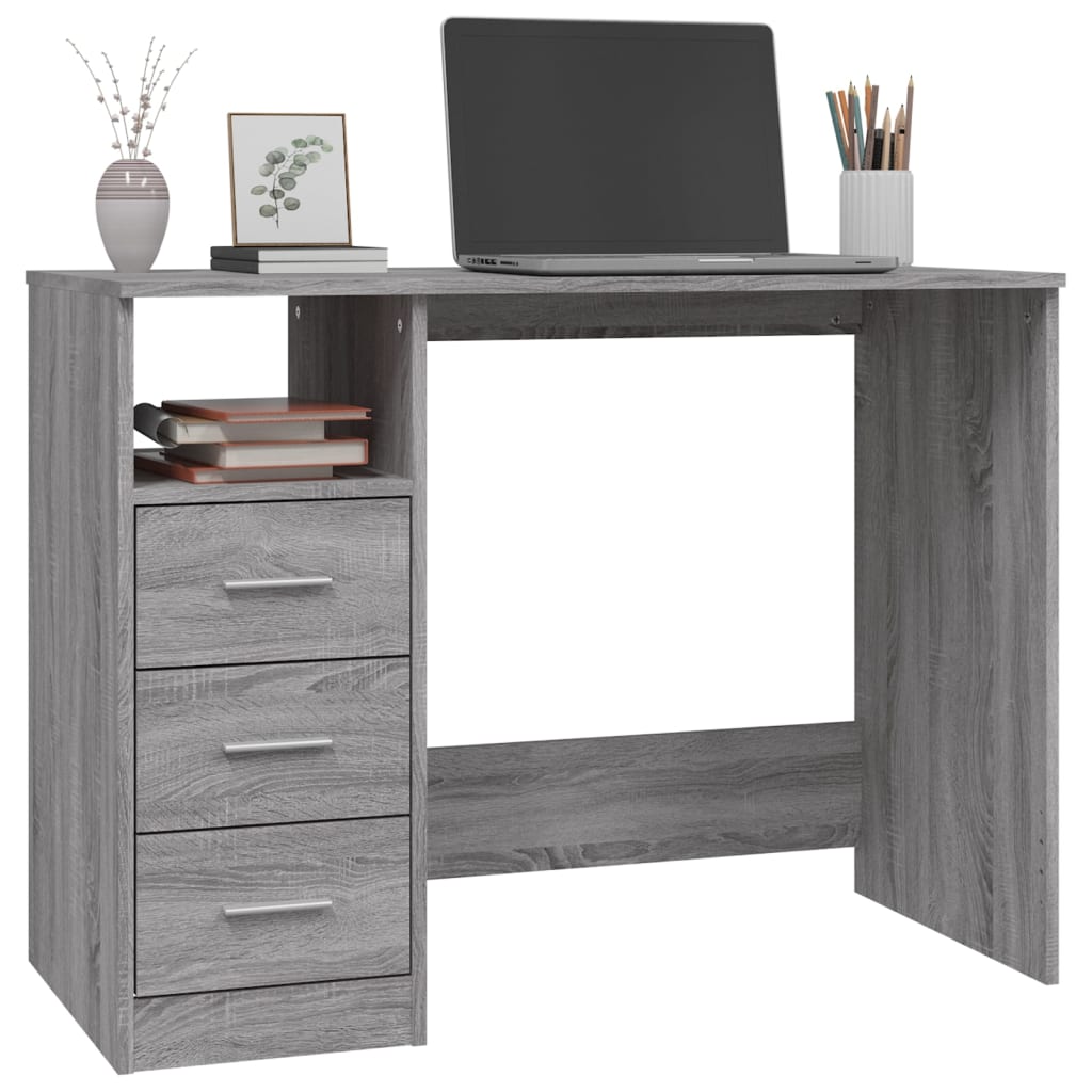 Desk with Drawers Grey Sonoma 102x50x76 cm Engineered Wood