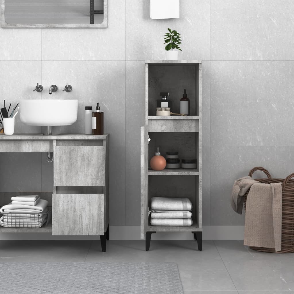 Bathroom Cabinet Concrete Grey 30x30x100 cm Engineered Wood
