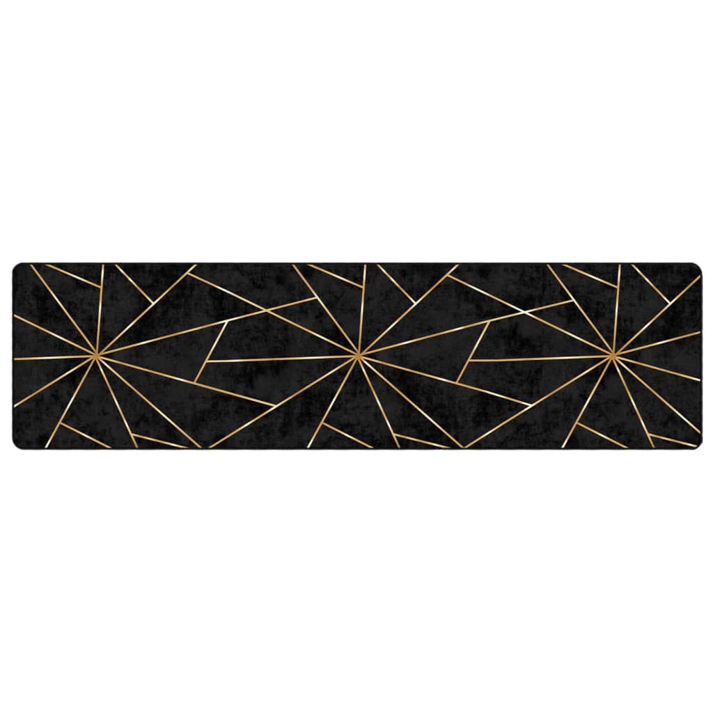 Rug Washable Black and Gold 80x300 cm Anti Slip