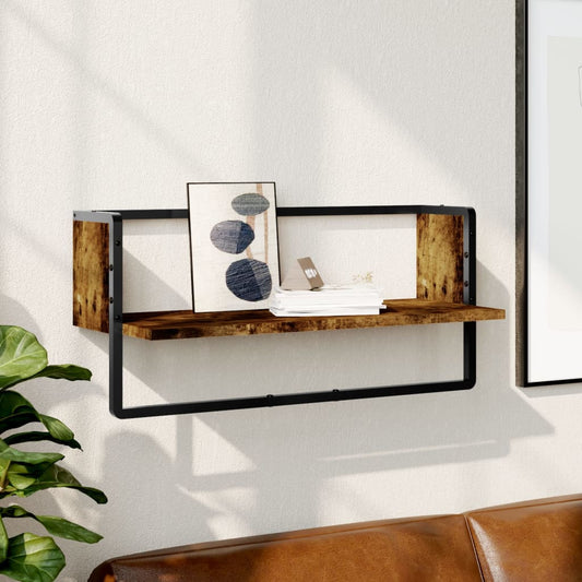 Wall Shelf with Bar Smoked Oak 65x25x30 cm